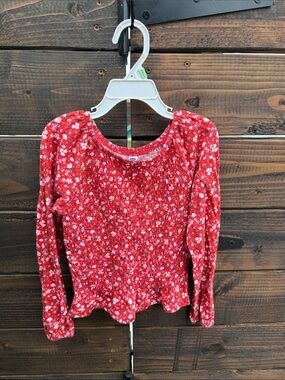 Old Navy Red Floral Smocked V-Neck Top